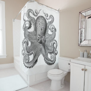 Rideaux De Douche Mer marine Décor pieuvre gris noir blanc douche
