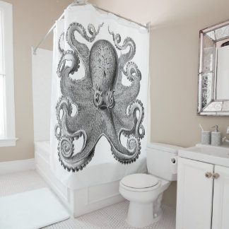 Rideaux De Douche Mer marine Décor pieuvre gris noir blanc douche
