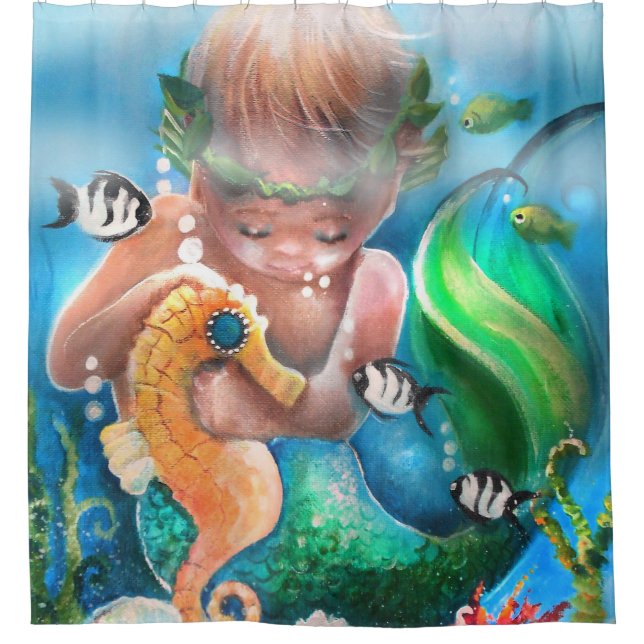 Rideaux De Douche Mermaid baby and seahorse shower curtain (Devant)