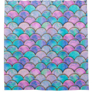 Rideaux De Douche Mermaid fish scale wave japanese seamless pattern.