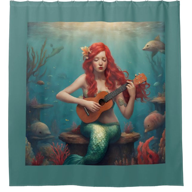 Rideaux De Douche Mermaid jouant l'ukulele (Devant)