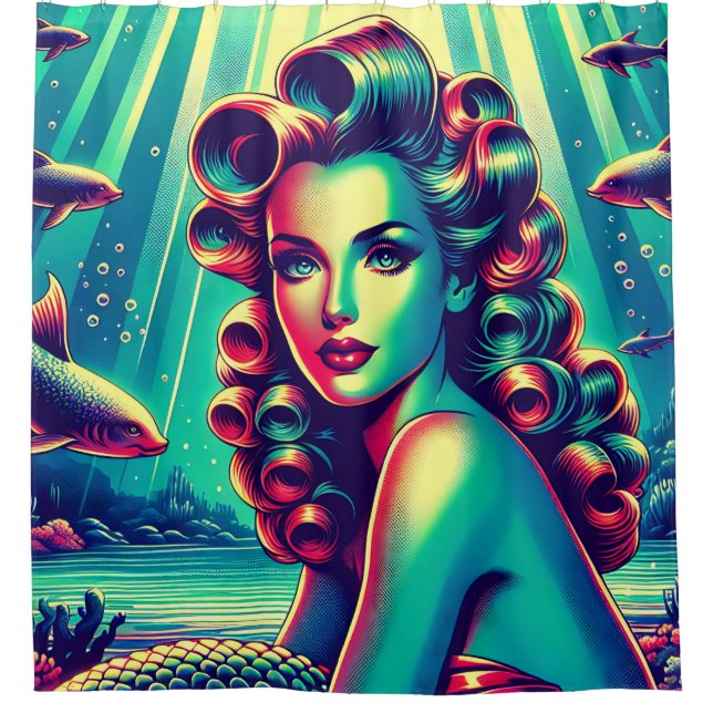 Rideaux De Douche "Mermaid Marina : 1940’s Pin-Up Mermaid Charm" (Devant)