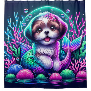 Rideaux De Douche "Mermaid Shih Tzu Puppy - Art Imaginaire Whimsical