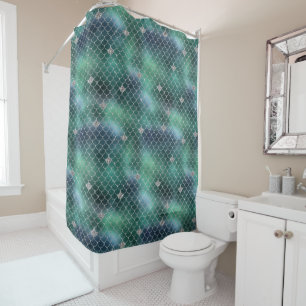 Rideaux De Douche Mermaid Silver Turquoise Ocean Glitz