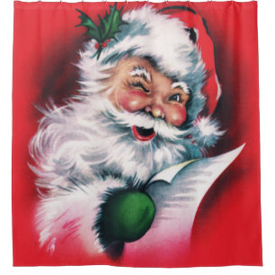 Rideaux De Douche Merry Christmas, vintage, retro, Santa claus, happ