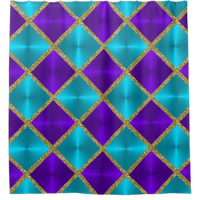 Rideaux De Douche Métallurgique violet et turquoise Carré Gold (Devant)