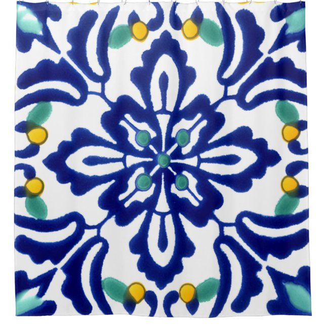 Rideaux De Douche Mexicaine Talavera Terracotta Carrelage Design No. (Devant)