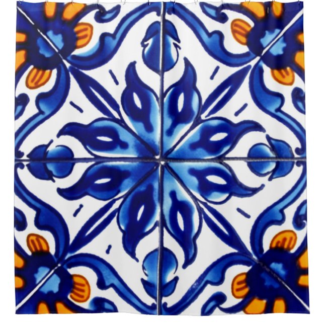 Rideaux De Douche Mexique Talavera Terracotta Carrelage Design No 8 (Devant)