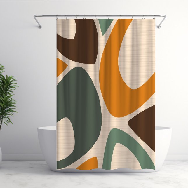 Rideaux De Douche Mi-siècle Moderne Formes Abstraites 2 Vert, Orange (Créateur téléchargé)