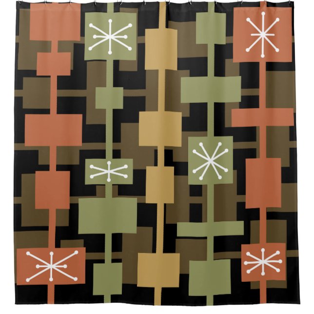 Rideaux De Douche Mi-siècle moderne noir multicolore (Devant)