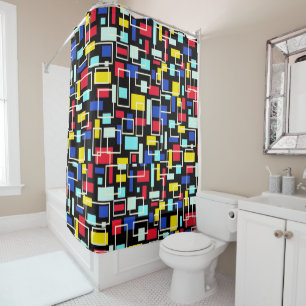 Rideaux De Douche Mi-siècle Rétro Noir Turquoise Jaune Rouge Témérai