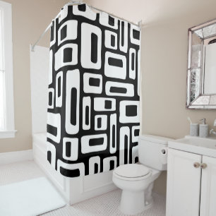 Rideaux De Douche Mid-Century Abstrait Black & White Motif