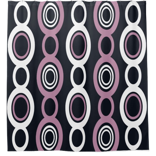 Rideaux De Douche Mid Century Chaîne Moderne Liens Mauve Blanc (Devant)