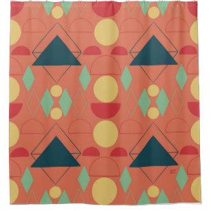 Rideaux De Douche Mid Century Mod Orange géométrique