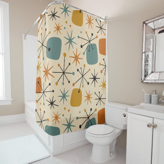 Rideaux De Douche Mid Century Modern Starburst Pattern (En situation)
