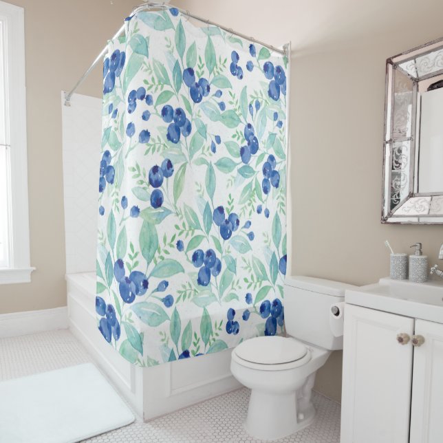 Rideaux De Douche Midsummer Rustic Blueberry Berry Motif d'été (En situation)