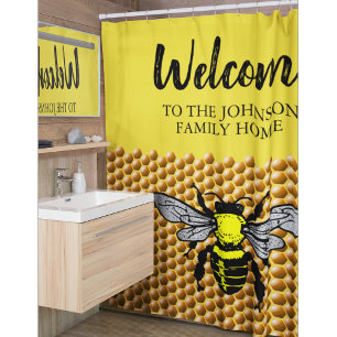 Rideaux De Douche Miel Bee Hive Motif mignon Insecte Nom de l'abbé