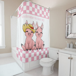 Rideaux De Douche mignon amoureux du porc ajouter du texte