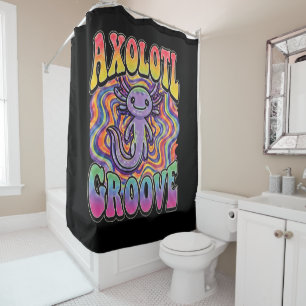 Rideaux De Douche Mignon Axolotl Hippie Groovy Art Rétro 70s Arc-en-