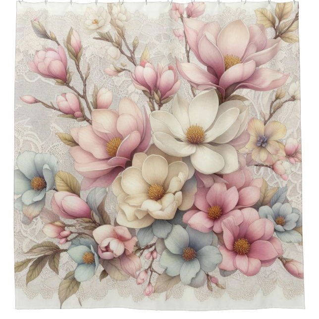 Rideaux De Douche Mignon chic fille floral et dentelle (Devant)