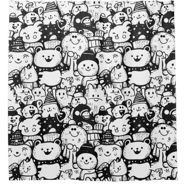 Rideaux De Douche Mignon motif doodle d'animaux kawaii (2) (Devant)