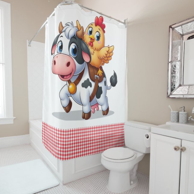 Rideaux De Douche mignon vache/poulet caricature (En situation)