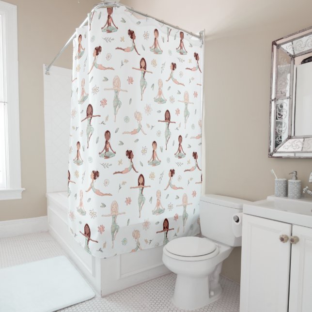 Rideaux De Douche Mignonne Girls Zen Yoga Méditation Spirituelle Nam (En situation)