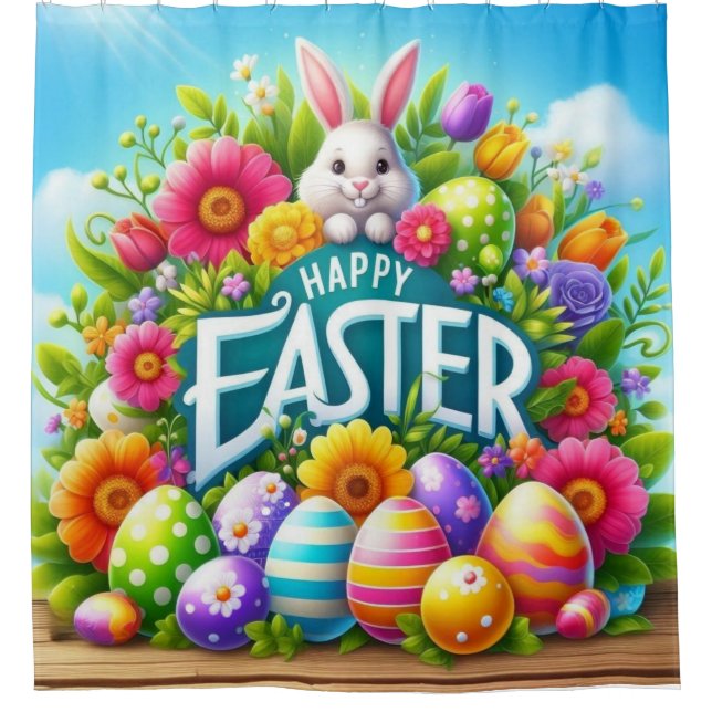 Rideaux De Douche Mignonne lapin de printemps/Pâques avec oeuf (Devant)