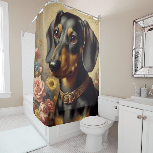Rideaux De Douche Mignonne peinture Vintage Dachshund (En situation)