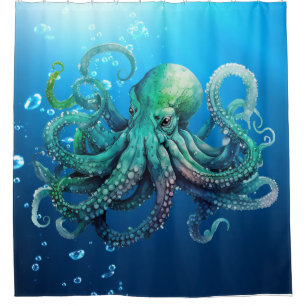 Rideaux De Douche Mignonne Profondeur Sous La Mer Octopus