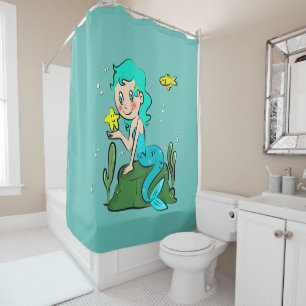 Rideaux De Douche Mignonne sirène de dessin