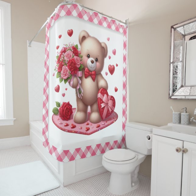Rideaux De Douche Mignonne Valentine's Day Teddy Bear (En situation)