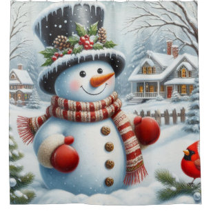 Rideaux De Douche Mignonne, Vintage/Whimsical bonhomme de neige de N