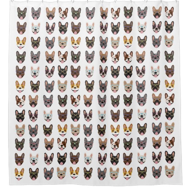 Rideaux De Douche Mignons Bulldogs français portant des lunettes (Devant)