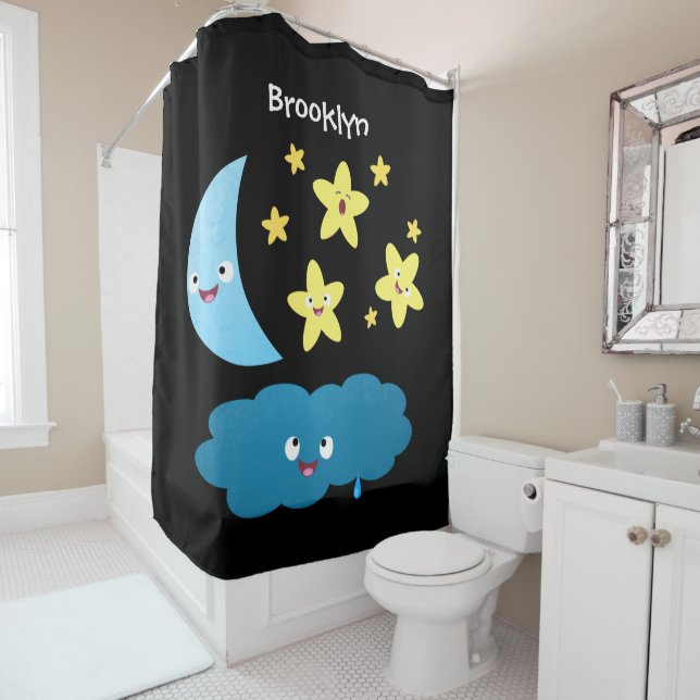 Rideaux De Douche Mignons étoiles chantant, lune et bande dessinée d (En situation)
