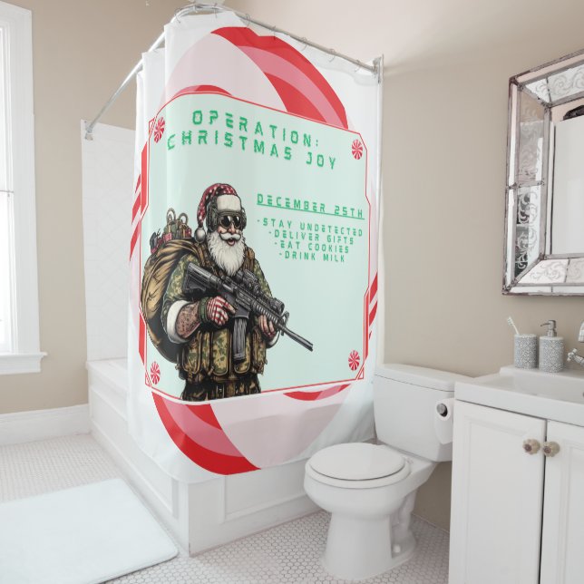Rideaux De Douche Militaire amusant/Père Noël de Noël (En situation)