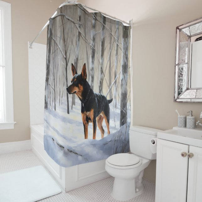 Rideaux De Douche Mince Pinscher Laisser Neige Noël (En situation)