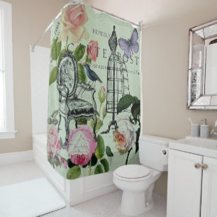 Rideaux De Douche minder vintage french rose butterfly paris