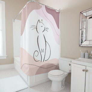 Rideaux De Douche Mini Chat Noir Formes Boho Bio Monogramme