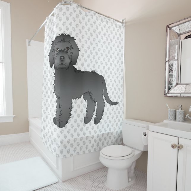 Rideaux De Douche Mini noir Goldendoodle mignon dessin animé Chien e (En situation)