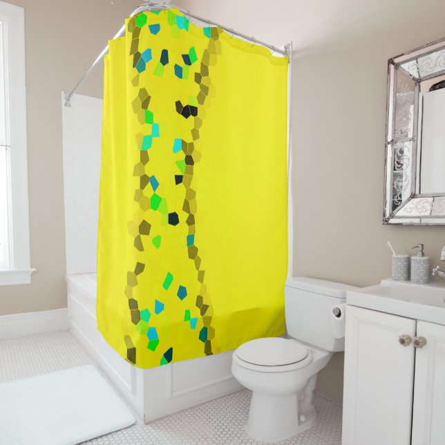 Rideaux De Douche Minimalisme Art Abstrait Bleu clair Jaune Noir (En situation)