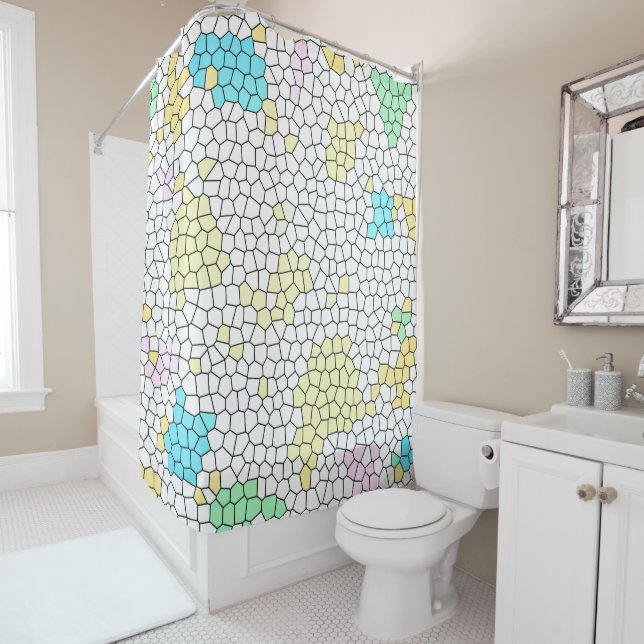 Rideaux De Douche Minimalisme Art Abstrait Pale Pastel Cellules (En situation)