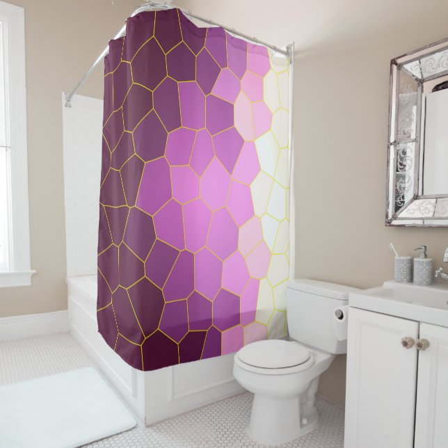 Rideaux De Douche Minimalisme Art Abstrait Violet Cellules Blanches (En situation)