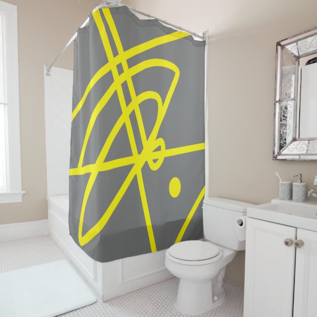 Rideaux De Douche Minimalisme artistique Abstrait gris jaune (En situation)