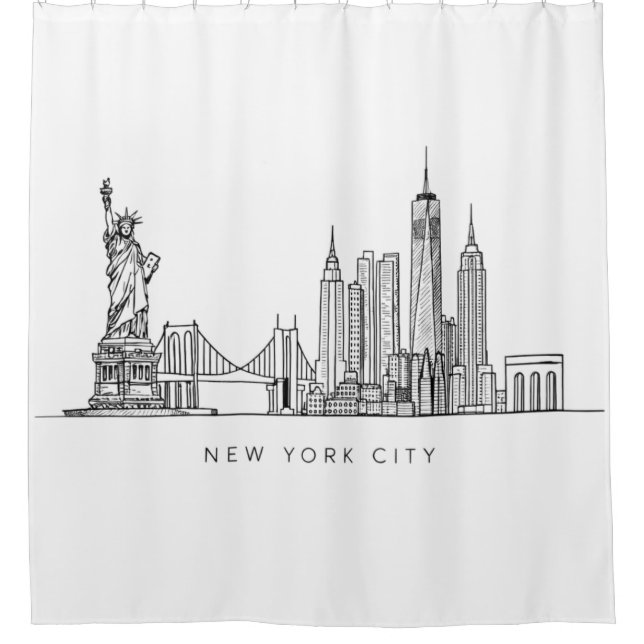 Rideaux De Douche Minimalist New York City Skyline Line Art (Devant)