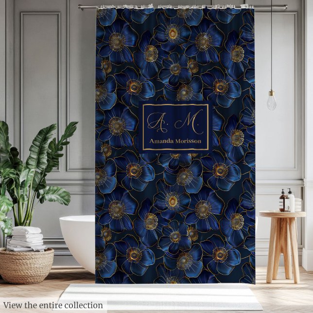 Rideaux De Douche Minimalist Personalized Royal Blue and Gold (Minimalist Personalized Royal Blue and Gold Shower Curtain)