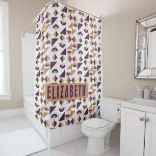 Rideaux De Douche Minimaliste Boho Violet & Or Abstrait Nom Personna