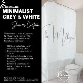 Rideaux De Douche Minimaliste Personnalisé Gris et Blanc