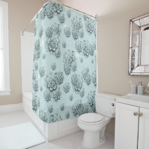 Rideaux De Douche Mint Blue Succulents sur motif simple Répéter