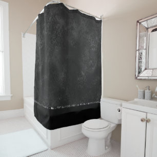 Rideaux De Douche Minuit Onyx Romance Black Satiny Grunge Damask